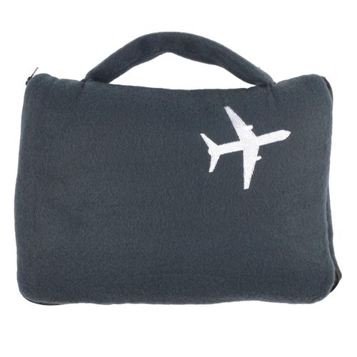 Plaid Polaire De Voyage 120x150cm Polyester Gris Anthracite Avec Les Bords Surpiqués + Housse De Tr