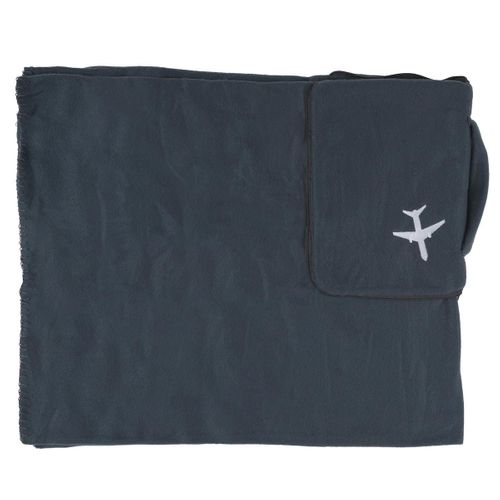 Plaid Polaire De Voyage 120x150cm Polyester Gris Anthracite Avec Les Bords Surpiqués + Housse De Tr