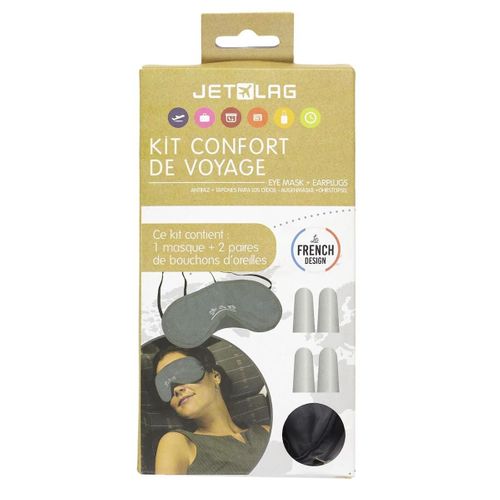 Masque De Voyage En Polyestère Gris + 2 Paires De Bouchons D'oreilles - Silenzio