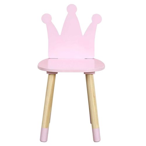 Chaise Enfant Rose, Piètement Nois Naturel Et Dossier Forme Couronne - Royaume