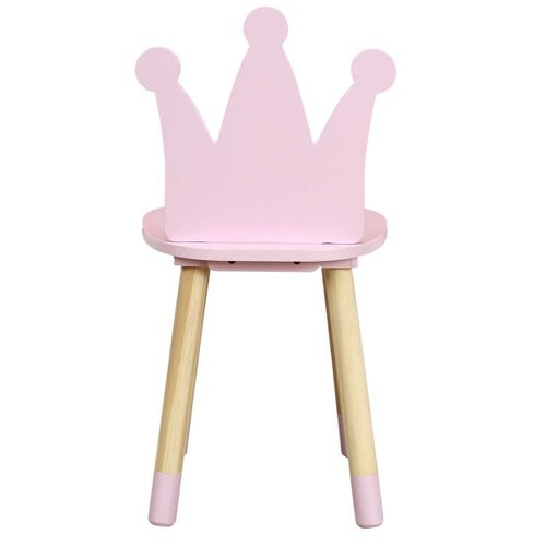 Chaise Enfant Rose, Piètement Nois Naturel Et Dossier Forme Couronne - Royaume