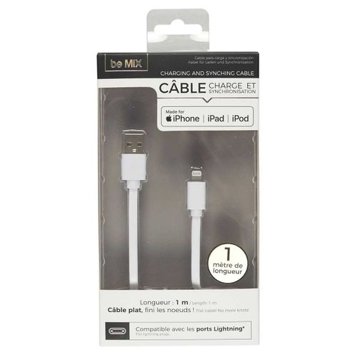 Câble Plat Lightning Charge Rapide Longueur 1m Blanc - Faster