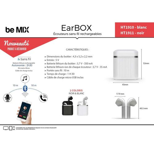 Ecouteurs Bluetooth Sans Fil Stéréo Noirs - Starix