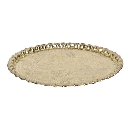 Plateau Décoratif D.47,5cm En Métal Doré Motif Ornemental - Marrakech