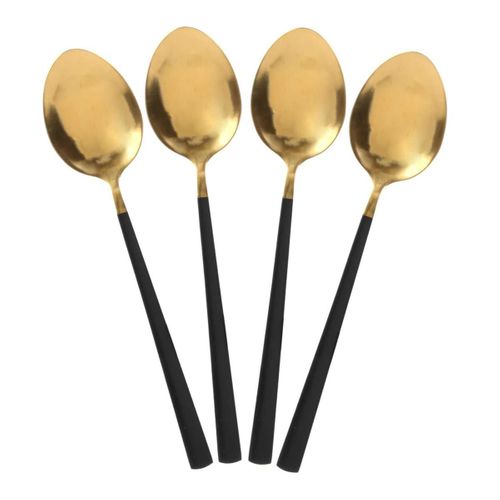 Ménagère 16 Pièces En Inox Or Manche Noir - Bistra