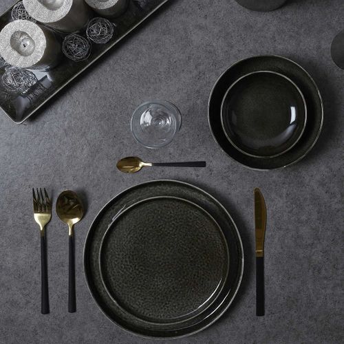 Ménagère 16 Pièces En Inox Or Manche Noir - Bistra