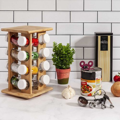 Présentoir à Epices Rotatif En Bambou 16 Pots - Spicy