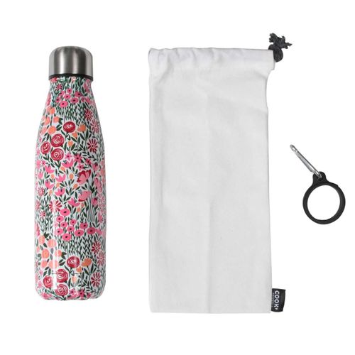 Coffret Bouteille Isotherme 50cl Motif Fleuri + Pochon + Mousqueton - Marina