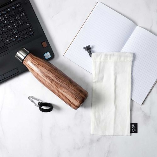 Coffret Bouteille Isotherme 50cl Effet Bois + Pochon + Mousqueton - Marina