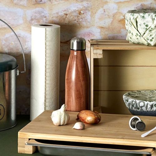 Coffret Bouteille Isotherme 50cl Effet Bois + Pochon + Mousqueton - Marina