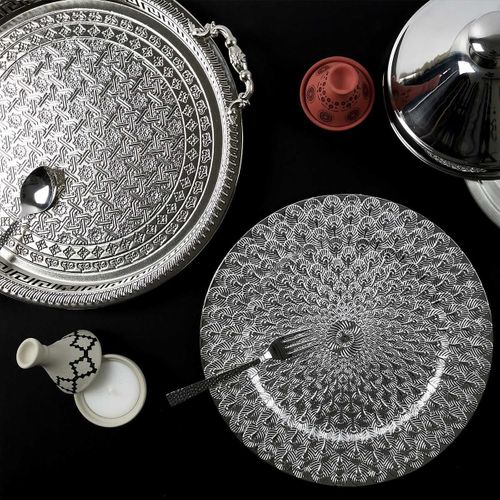 Plateau De Service En Métal Argenté Avec Poignées D.42cm - Armelle