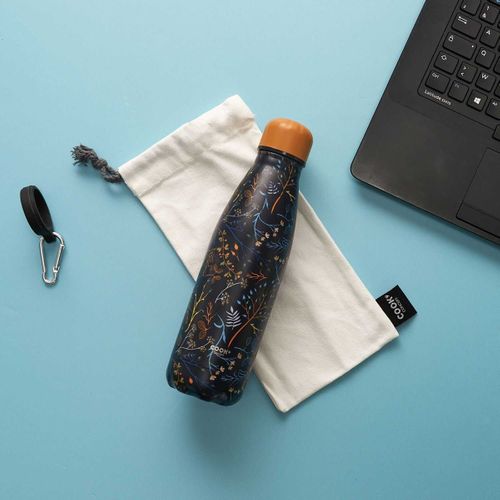 Coffret Bouteille Isotherme 50cl Motif Nature + Pochon + Mousqueton - Marina