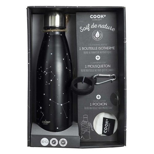 Coffret Bouteille Isotherme 50cl Motif Constellation + Pochon + Mousqueton - Marina