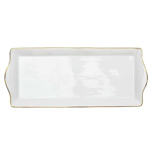 Plat De Service Rectangulaire En Porcelaine Liseré Doré 31x15 Cm - Class
