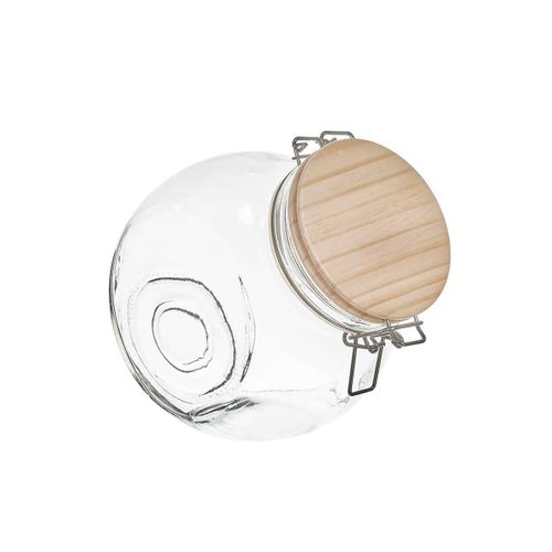 Lot De 3 Bocaux De Conservation Rond Incliné 1,7l En Verre Couvercle Bois - Plauz