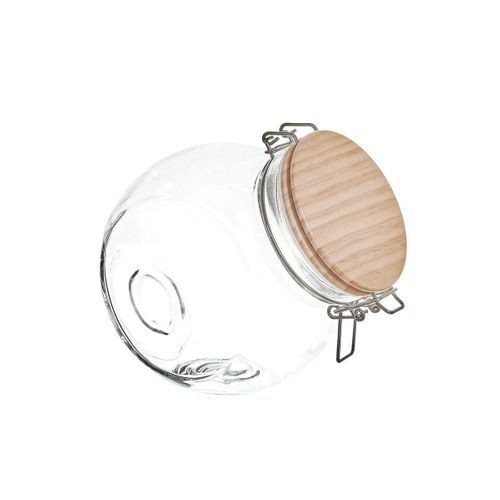 Lot De 3 Bocaux De Conservation Rond Incliné 1,3l En Verre Couvercle Bois - Plauz