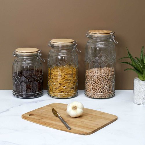 Lot De 2 Bocaux De Conservation 1,8l En Verre Couvercle Bambou - Vitras