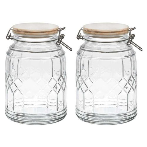 Lot De 2 Bocaux De Conservation 1,8l En Verre Couvercle Bambou - Vitras