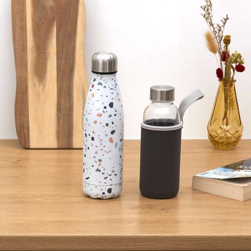 Coffret 2 Bouteilles 50cl Isotherme Terrazzo Et Verre Avec Pochon - Kompil