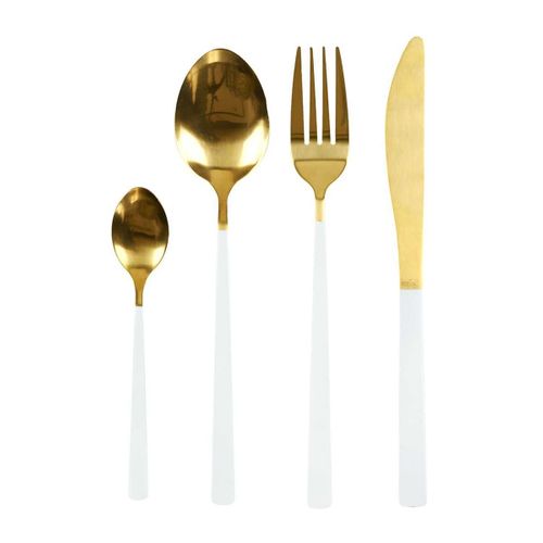 Ménagère 16 Pièces En Inox Or Manche Blanc - Nostra