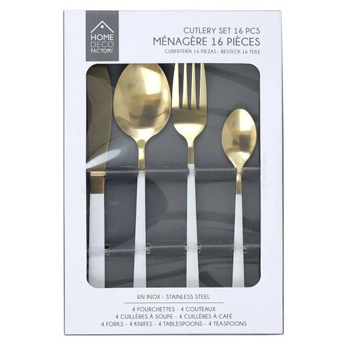 Ménagère 16 Pièces En Inox Or Manche Blanc - Nostra