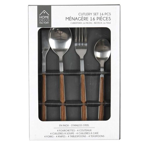 Ménagère 16 Pièces En Inox Manche Effet Bois - Bonnis