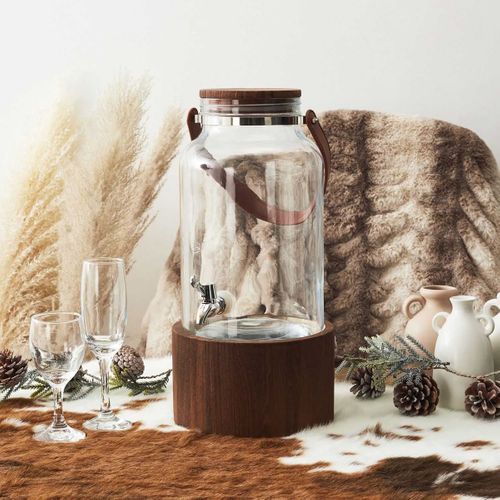 Distributeur à Boisson En Verre Support Bois 6l Avec Robinet - Piloa