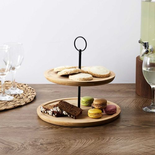 Présentoir à 2 Etages Ø20cm Et Ø25cm En Bambou - Loggy