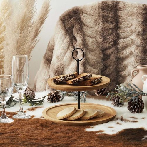 Présentoir à 2 Etages Ø20cm Et Ø25cm En Bambou - Loggy