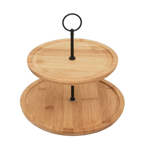 Présentoir à 2 Etages Ø20cm Et Ø25cm En Bambou - Loggy