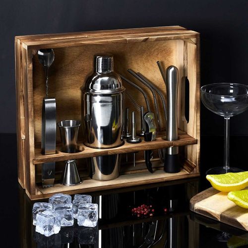 Coffret à Cocktail En Bois Avec 15 Accessoires - Bloodymary