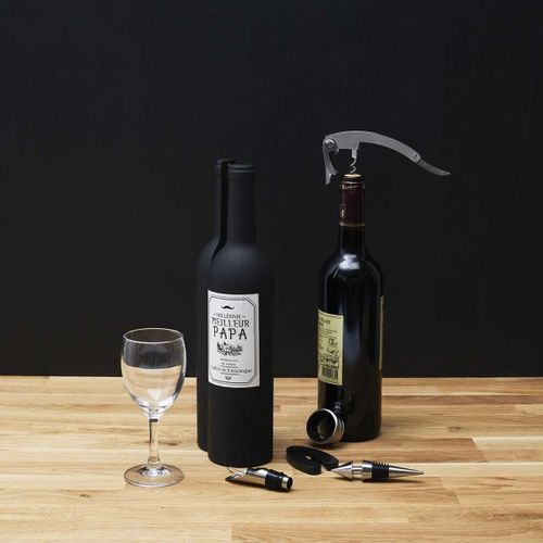Coffret Forme Bouteille De Vin 5 Accessoires "meilleur Papa" - Butilla