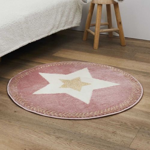 Tapis Rond Motif Etoile Rose Et Doré - Amina