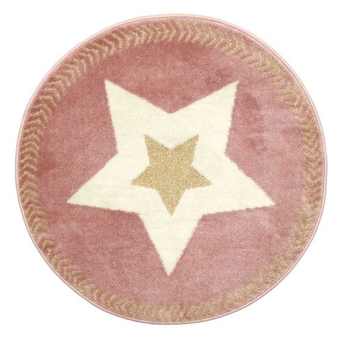 Tapis Rond Motif Etoile Rose Et Doré - Amina
