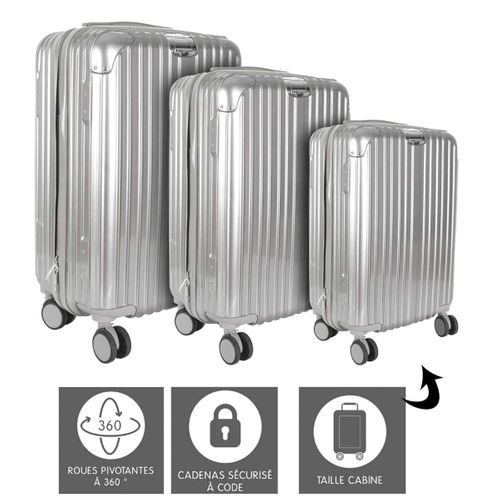 Pack 3 Valises Gigognes Rigides à Roulettes Gris Métallisé - Viajar