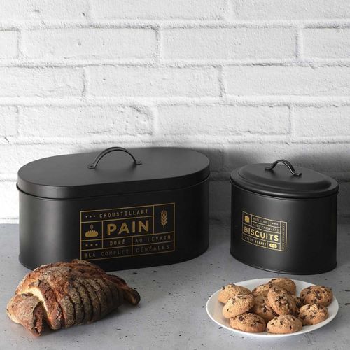 Boîte à Pain En Métal Noir Mat Et Doré - Dejna