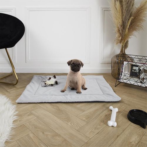 Tapis Pour Animaux 85x63cm Tissu Peluché Gris Clair - Sleepy