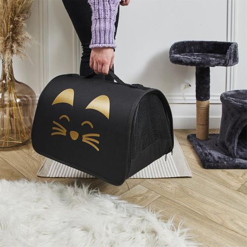 Sac De Transport Pour Animaux 40x27xh21cm Noir à Motif Doré - Travel