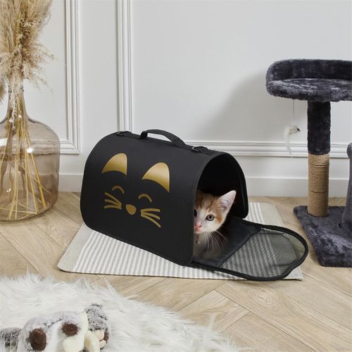 Sac De Transport Pour Animaux 40x27xh21cm Noir à Motif Doré - Travel