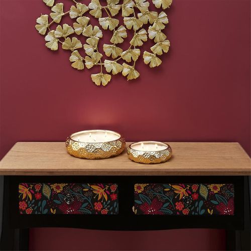 Bougie Parfumée En Céramique Dorée 7 Mèches Senteur Ambre Ø20cm - Pons