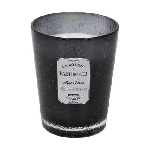 Bougie Parfumée En Verre Bullé Gris Foncé Senteur Musc Blanc H16cm - Rainy