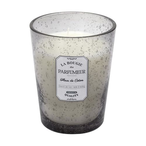 Bougie Parfumée En Verre Bullé Gris Clair Senteur Fleur De Coton H16cm - Rainy