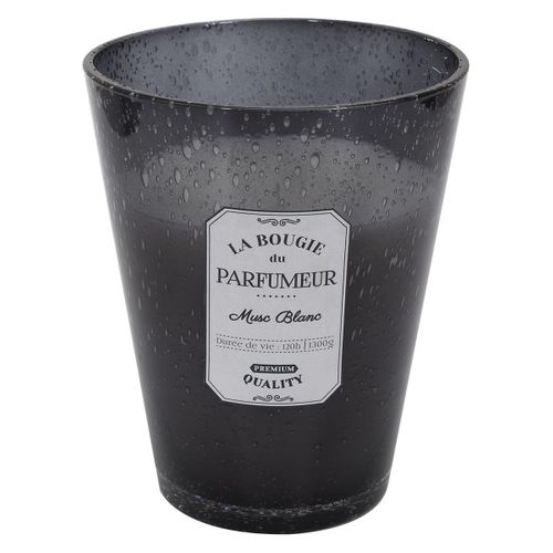 Bougie Parfumée En Verre Bullé Gris Foncé Senteur Musc Blanc H23cm - Rainy