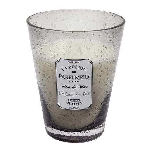 Bougie Parfumée En Verre Bullé Gris Clair Senteur Fleur De Coton H23cm - Rainy