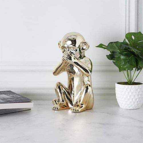 Statue Dorée Singe De La Sagesse "ne Parle Pas" H28cm - Zhihui