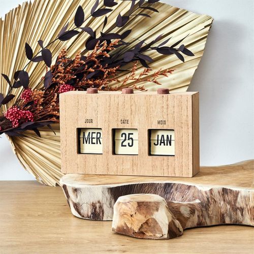 Calendrier Perpétuel Flip Flap Vintage Effet Bois Brut - Retrok