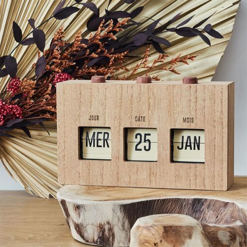 Calendrier Perpétuel Flip Flap Vintage Effet Bois Brut - Retrok