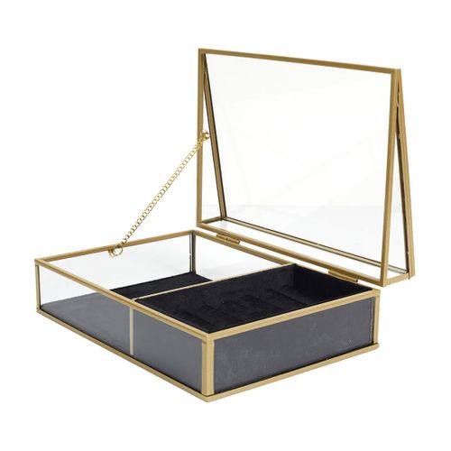 Boîte à Bijoux En Verre Métal Doré Et Velours Noir - Glee