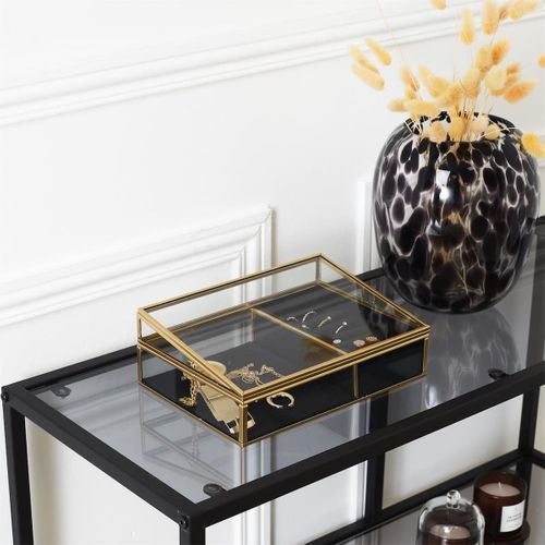 Boîte à Bijoux En Verre Métal Doré Et Velours Noir - Glee
