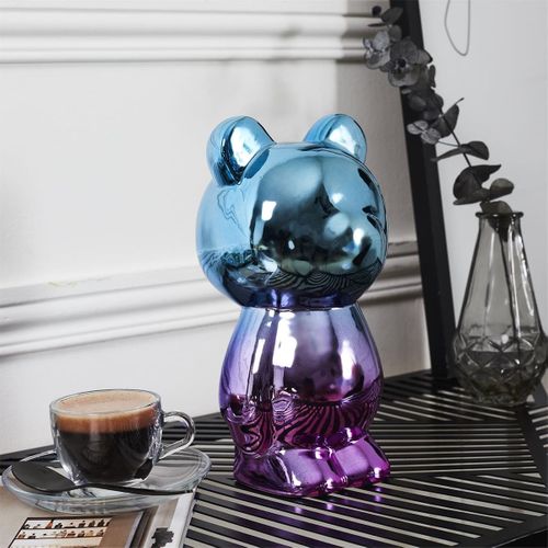 Figurine Ourson Electroplaquage Dégradé Rose Bleu H21,5cm - Mike